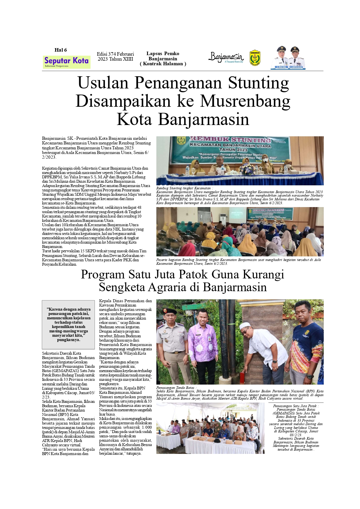 Kontrak Halaman Pemko Banjarmasin Bulan Februari ke 1 di SKM Seputar Kota edisi 374  Tahun 2023